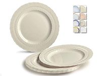 " OCCASIONS" 40 Plates Pack, Extra Heavyweight Disposable Vintage Wedding Party Plastic Plates (8.25'' Appetizer/Dessert Plate, Chateau in Ivory)