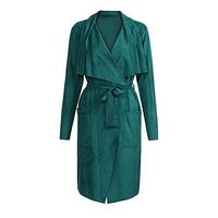 Ros1ock Women Solid Color Cardigan Leather Faux Suede Suit Jacket Coat Waterfall Collar Outerwear Green