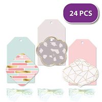 Besecraft 24pcs Gold Foil Gift Tags with Ribbons, Metallic Gift Tags with Holes, 3 Colored Designs, Blank Decorative Gift Tag Vintage for Wedding, Holiday, Birthday, Thanks, Presents