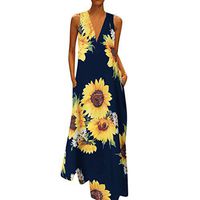 CCatyam Plus Size Dress for Women, Skirt V Neck Print Maxi Loose Sexy Party Fashion Navy