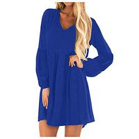 HomeMals Women's Dress Sweet Cute V-Neck Bell Sleeve Shift Dress Mini Dress Flowy Swing Evening Party Prom Dress Blue