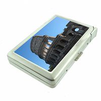 Famous Landmarks Rome Colosseum S1 Cigarette Case Lighter Smoking King Size Cigarettes Silver Metal Wallet 4" X 2.75" RFID Protection