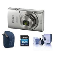 Canon PowerShot ELPH 180 20MP Digital Camera, 8X Optical Zoom, Silver - Bundle with 16GB Class 10 SDHC Card, Camera Case, Cleaning Kit