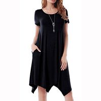 ▶HebeTop◄Women's Casual Short Sleeve Empire Waist Summer Chiffon Midi Dresses with Irregular Hem