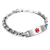 My Identity Doctor - Customized Medical Alert Bracelet with Engraving for Kids - Steel Matte Links - Red - Wrist Size 6.25 Inch