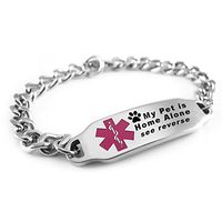 My Identity Doctor - Customizable My Pet is Home Alone Medical Bracelet, Stainless Steel, Purple Symbol