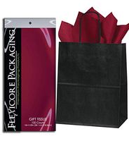 Flexicore Packaging Black Kraft Paper Gift Bags & Burgundy Gift Wrap Tissue Paper Size: 8 Inch X 4.75 Inch X 10.5 Inch | Count: 50 Bags | Color: Burgundy