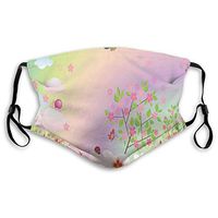 Fashion Comfortable Windproof mask,Fairy Spring Illustration with Flying Birds Clouds and Flowers Happines Love Theme,Printed Facial Decorations for Unisex M