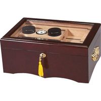 Quality Importers El Rey Desktop Cigar Humidor, Mahogany Finish, Spanish Cedar Tray & Divider, 2 Humidifiers, Glass Hygrometer, Gold-Plated Lock and Key with Tassel, Brown