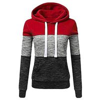 kingfansion women Sweatshirt Hoodies Color Block Splice Long Sleeve Casual Pullover Tops with Pockets Red