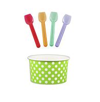 Black Cat Avenue Paper Ice Cream Cups with Spoons Combo, Polka Dot, Green, 5 Ounce, 50 Pack