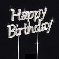Crystal Rhinestone Numbers Cake Topper Wedding Birthday Anniversary Decora |Design - Happy Brithday|