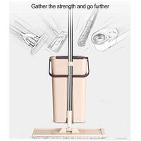 Flat Floor Mop Set | Squeeze Microfiber Mop & Bucket System for Professional Home Floor Cleaning System | Stainless Steel Free Hand Wash Microfiber Pads for Home Kitchen Commercial (Beige)