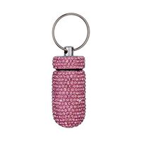 Portable Pill Case Pill Container Waterproof Pill Holder with Keychain Bling Pill Box Medicine Dispenser Bottle Storage Pink