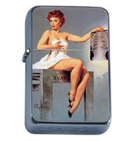 Pin Up Redhead Girl Chest X-Ray Windproof Refillable Flip Top Oil Lighter with Tin Gift Box D-066