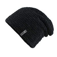 Theoylos Men's Winter Knitted Hats Outdoors Warm Beanie Hat Unisex Plus Velvet Knit Hat Fleece Lined Ear Warm Hat Black
