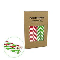 Biodegradable Paper Straws Red & Green Striped - Box of 100-7.75 inches - Bright & Vivid Colored Swizzled Paper Sticks for Christmas, Baby Shower, Carnival Celebration Table Decoration