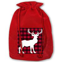 Lao Yang Mai Christmas Buffalo Check Red Moose Reindeer White XL Large Bulk Merry Christmas Xmas Eve Gift Bags Candy Treat Drawstring for Reusable Bundle Reusable Party Carrying Toys Themed