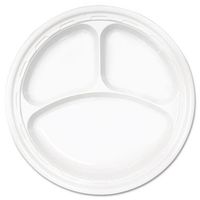 DCC 10CPWF Famous Service Plastic Dinnerware, Plate, 3-Comp, 10 1/4quot; Dia, White, 500/Carton