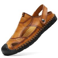 Yomiafy Men's Soft Leather Closed Toe Sandals Breathable Outdoor Casual Beach Slipper (US:11, A Nice Yellow)