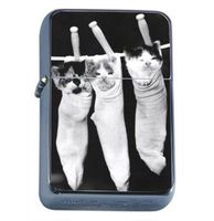 Kittens In Stockings Cute Cats Windproof Refillable Flip Top Oil Lighter with Tin Gift Box D-157