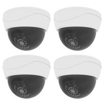 Dummy Fake Security CCTV Dome Camera 28 Illuminating Red LED Light with Security Alert Sticker Decals (SDW-4C) by WALI, 4 Pack, White