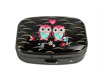 XUTAI Custom Personalized Square Stainless Steel Gun Silver Glass Travel Pill Case Vitamin Decoration Box (Cute Owl)