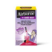 Vitamin C Blend + L-Theanine & Vitamins Good Rest - Airborne Very Berry Powder Packet (16 Count in Box), Immune Support Supplement That Helps You Relax to Support Your Sleep٭