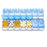 Ponek 7 Days Pill Case Box Weekly Pill Organizer 1 Times a Day Medication Organizer, Easy Open Button with Large Compartments to Hold Vitamins Fish Oil (Blue, 2-Pack)