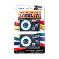 Casio XR-18X2S Tape Cassettes For Kl Label Makers, 18mm X 26ft, Black On Clear, 2/pack