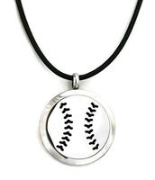 Baseball Boys Stainless Steel Essential Oil Diffuser Necklace-Black Leather- 18-20"