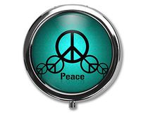 Eareeco - Blue Minimalistic Peace Hippie Peace Sign Design Round Pill Case/Pill Box/Pill Case/Case- Three-Compartment Pill Box/Pill Case