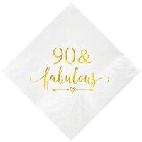 Crisky 90 and Fabulous Cocktail Napkins Gold for Women 90th Birthday Decorations, 90th Birthday Bevergae Dessert Cake Table Supplies, 50Pcs, 3-Ply