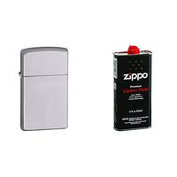 Zippo Slim Brushed Chrome Pocket Lighter w/ 12 oz. Lighter Fluid