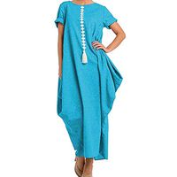 LISTHA Womens Pocket Loose Dress Crew Neck Casual Long Dresses Plus Size