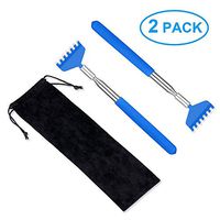 2 Pack Portable Extendable Back Scratcher, Metal Stainless Steel Telescoping Back Scratcher Tool with Carrying Bag (Blue)