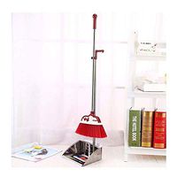 JTKDL Dustpan and Broom Stainless Steel Rods Long Handle Dustpan and Bristle Brush Set Lobby Dust Pan Stand Upright Up Broom (Color : Red)