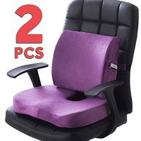 Qutool Orthopedic Memory Foam Seat Cushion and Lumbar Support Back Pillow for Lower Back Tailbone and Sciatica Relief Office Chair and Car Seat Cushion Set with Adjustable Strap (Purple)