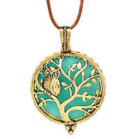MERSDW Owl Tree Scented Perfume Essential Oil Diffuser Aromatherapy Pendant Necklace Photo Frame Double Sweater Chain Ladies Jewelry Accessories (Gold)