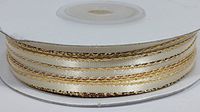 Ben Collection 1/8" X 100 Yards Double Face Satin Ribbon with Metallic Gold & Silver Edge (Ivory & Gold)
