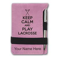 Mini Notepad, Keep Calm and Play Lacrosse, Personalized Engraving Included (Pink)