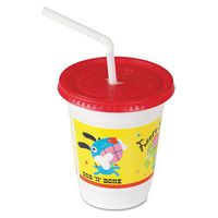 SOLO Cup Company Plastic Kids' Cups with Lids/Straws, 12 oz., Critter Print - Includes 250 cups, 250 lids and 250 straws per case.