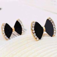 1set Black Imitation Bow Jewelry Women Crystal Rhinestones Ear Stud Earrings Best Accessory Jewerly Stylish Design Bright Designer Novelty Pendant Prom Pretty