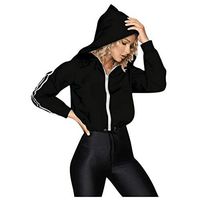 Meikosks Ladies Zipper Jacket Hooded Coat Strappy Lightweight Outdoor Shirt Casual Blouses Black