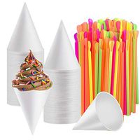 Disposable Snow Cone Cups, WXJ13 100 Piece 6 Ounce Shaved Ice Cups with 100 Piece Spoon Straws for Home Company Party