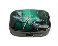 XUTAI Custom Personalized Square Stainless Steel Gun Silver Glass Travel Pill Case Vitamin Decoration Box (Dragonfly)