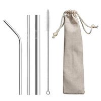 3 Pcs Stainless Steel Metal Drinking Straw Reusable Straws + 1 Cleaner Brush Kit, Stainless Steel Straws Reusable Metal Drinking Straws with Smooth-Friendly Wide Diameter Straw (Silver)