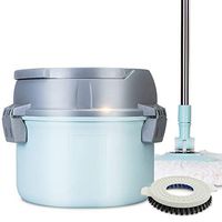 GHH Magic Spin Mop and Bucket Set with 2 Replacement Microfiber Heads Stainless Steel 360° Wringer Mop for Floor Cleaning Stainless Steel Rod Single Barrel (Size: 2828cm),Blue
