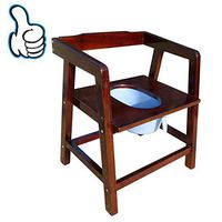 Wooden Elderly Bedside Commode Chair, Elderly Toilet Stool Seat with Backrest And Armrests, Height Adjustable Pregnant Woman Toilet Chair Reinforced Non-Slip Mobile Chair Load -100KG (330 Lbs)