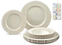 " OCCASIONS" 240 Plates Pack,(120 Guests) Extra Heavyweight Vintage Wedding Disposable/Reusable Plastic Plates 120x 11'' Dinner + 120 x 8.25'' Salad/Dessert Plate (Chateau Ivory)